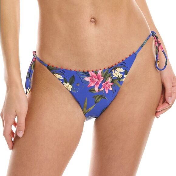PILYQ Anthropologie Blue Floral Side Tie‎ Triangle String Bikini Bottom XS New - Picture 2 of 10
